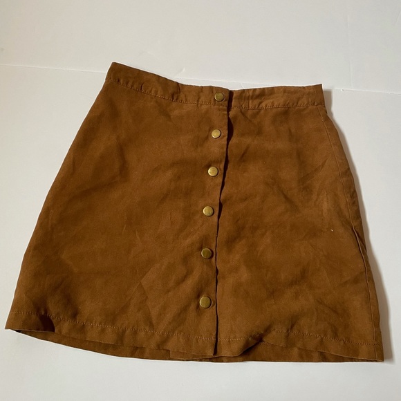 Brown Faux Suede Button up Shirt - Picture 1 of 5